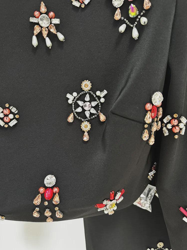 2025 Promi-Mode Perlenbesetztes Diamant-Top & Langer Rock Zweiteiler