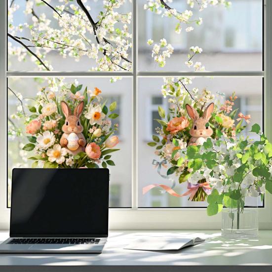 Yousheng Easter Window Clings Cute Bunny Egg Window Stickers for Glass Windows Double Sided Reusable PVC Decals for Spring Party Home Classroom