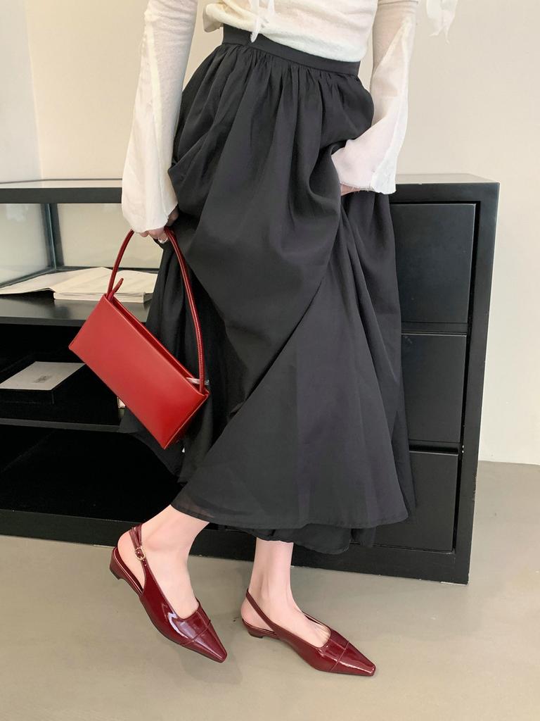 French Bag Head Empty Sandals Women'S Summer One-Word Buckle Pointed Thick Heel High Heels Versatile Single Shoes