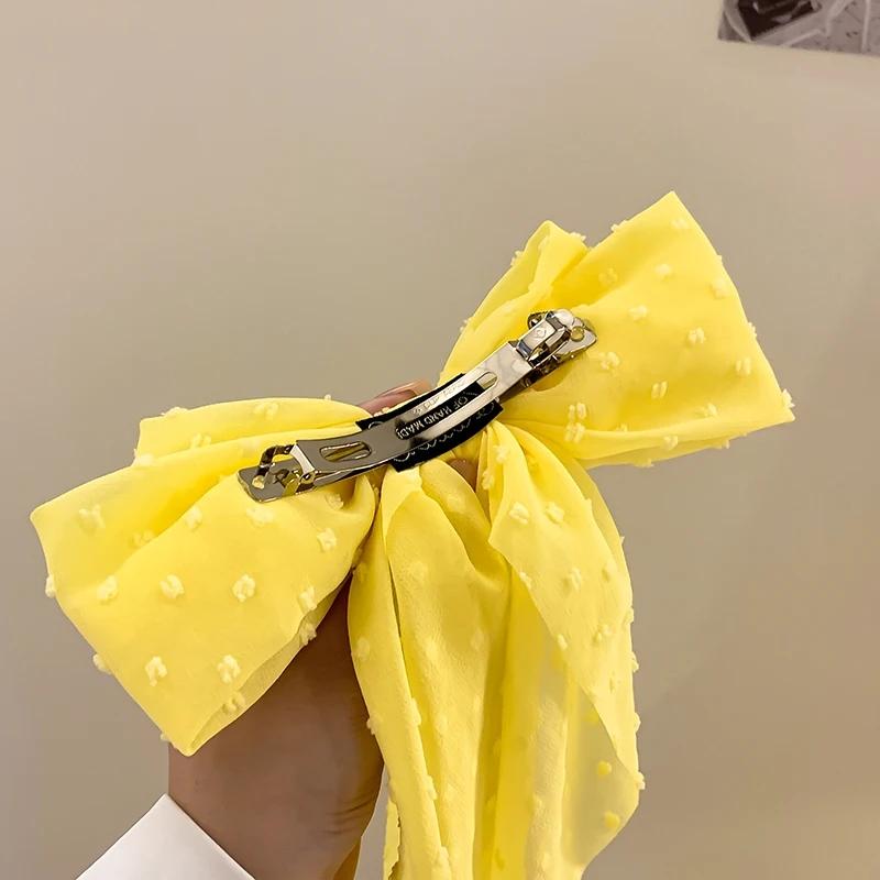 Fashion Chiffon Bow Hair Clip Elegant Women Solid Spring Clip Hair Pin Retro Bow Hairpins Simple Headband Girls Hair Accessories