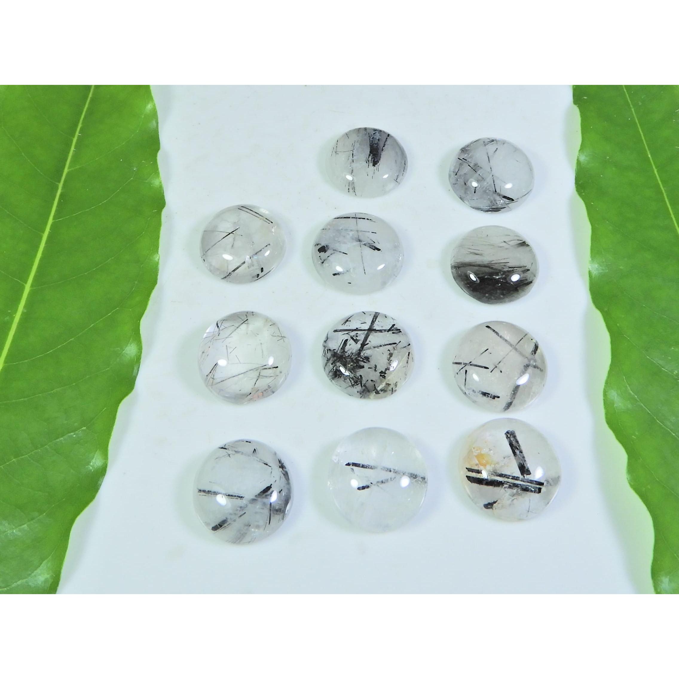 

14 MM Natural Black Rutile Round Cabochon Loose Gemstone 11 Pcs Lot A-259
