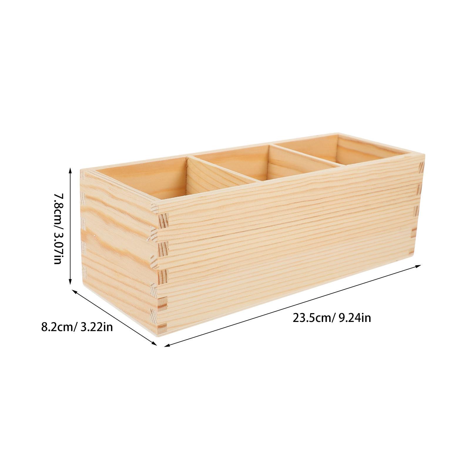 

Pine Wood Pen Holder Desktop Organizer with Compartment Design for Stationery Cosmetics Makeup Brushes Lipsticks Nail Polishes