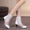 Fashion Genuine Leather High Heels Mesh Boots Woman Fashion Sandals Botas Women Summer Heels Pointed Toe Shoes for Female Black White