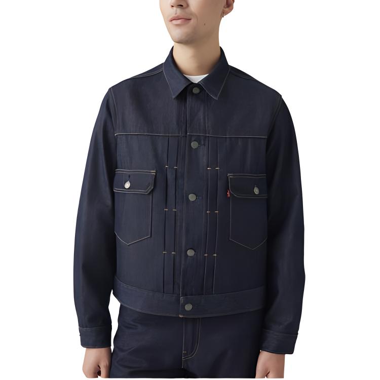 Levis FW24 Wellthread Series Solid Color Pleated Detail Flap Pocket Button-Down Long Sleeve Denim Jacket Men jackets Deep-Indigo A9190-0000