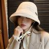 Elegant autumn and winter French high-end hat, small fragrant style simple plaid bucket hat, fashionable crimped bucket hat