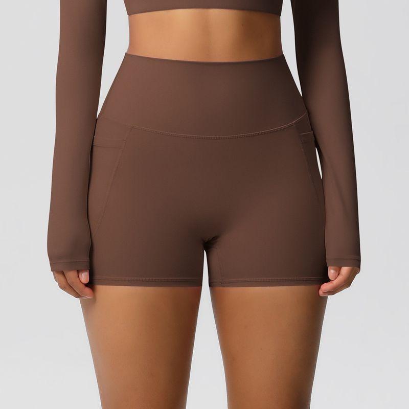 Fashion Nude Feel Brushed Pocket Sports Shorts Women's High Waist Shaping Fitness Shorts Yoga Shorts Tight