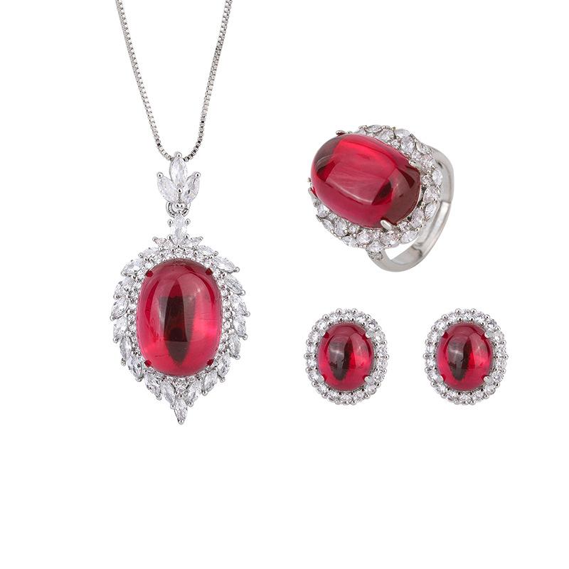 Jewelry Ice Seed Fluorescent Corundum Pendant Ring Stud Earrings Geometric Bare Body Jade Pendant Set