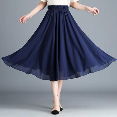 Frauen Vintage Eleganter A-Linie Chiffonrock mit hoher Taille Langer Faltenrock