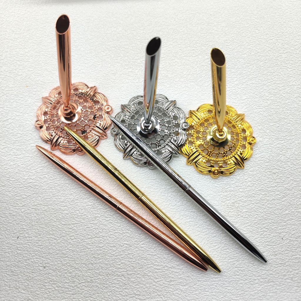 Electroplated Cylinder Pen & Flower Base Holder Set
