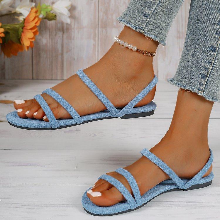 New Korean Version of Thin Strap Low Heel Square Heel Sandals, Comfortable and Versatile, Students Wear Two Women's Sandals with One Word