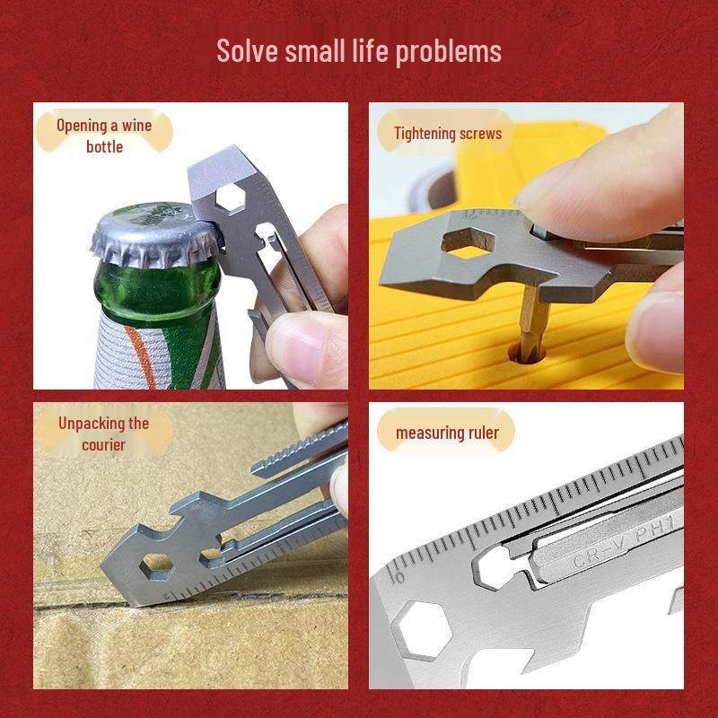 Compact Multifunctional Wrench: Seven-in-One Stainless Steel Tool Card with Bit Wrench