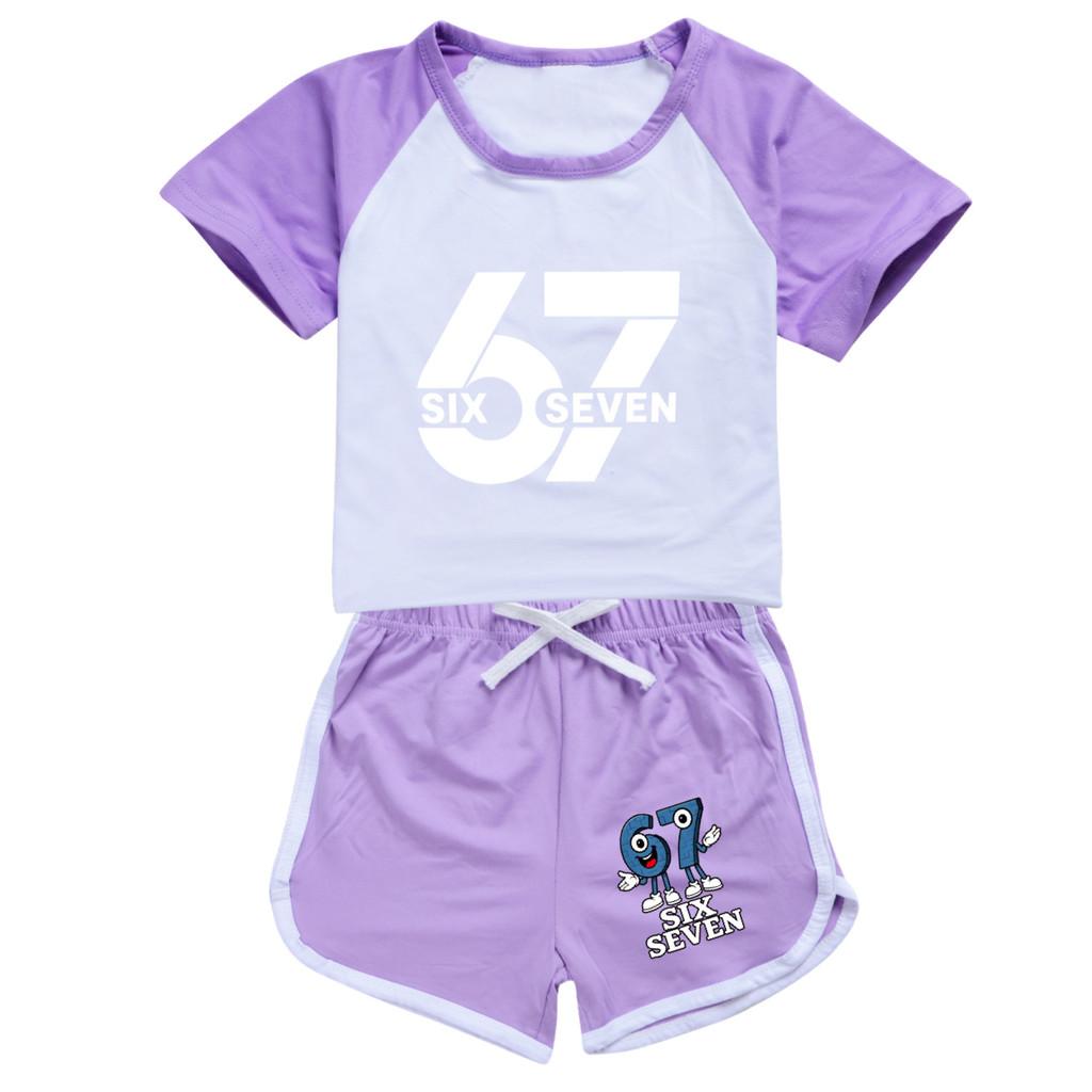 5398 Multi-color Kids Steal a Brainrot 67 Printed T-shirt Shorts Sport Tracksuit Clothes Set