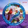 2D Flat Cardinal & Bluebird Stained Glass Decoration Sign, Autumn Leaves & Berries Design, Home Decor Plaque Hanging Wall Art Decorative Garden Decora
