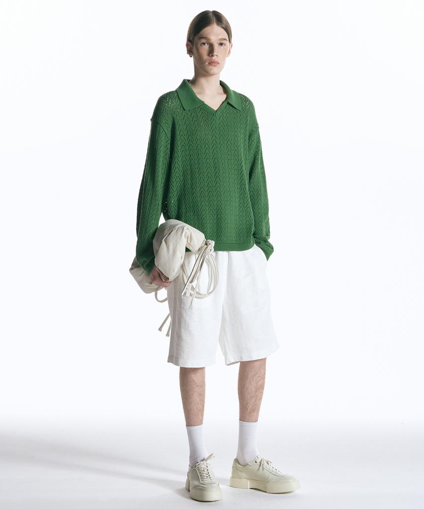 INSILENCE Open Collar Knit Green