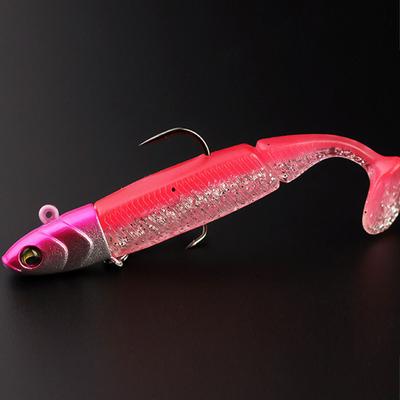 Morbide Esca da Pesca Jig Head Esca da Pesca Swimbait Artificiale con Paillettes/Amo Triplo Coda a T Wobbler Slow Jigging