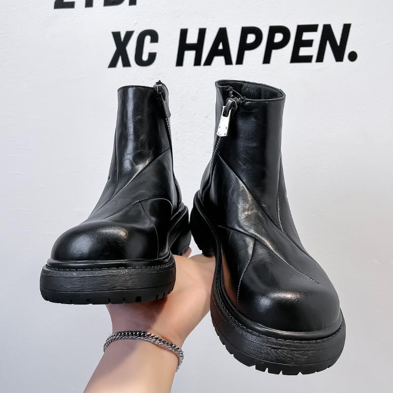 Black Martin boots men's winter velvet thickened warm couple big head thick sole heightening short boots 66655-A