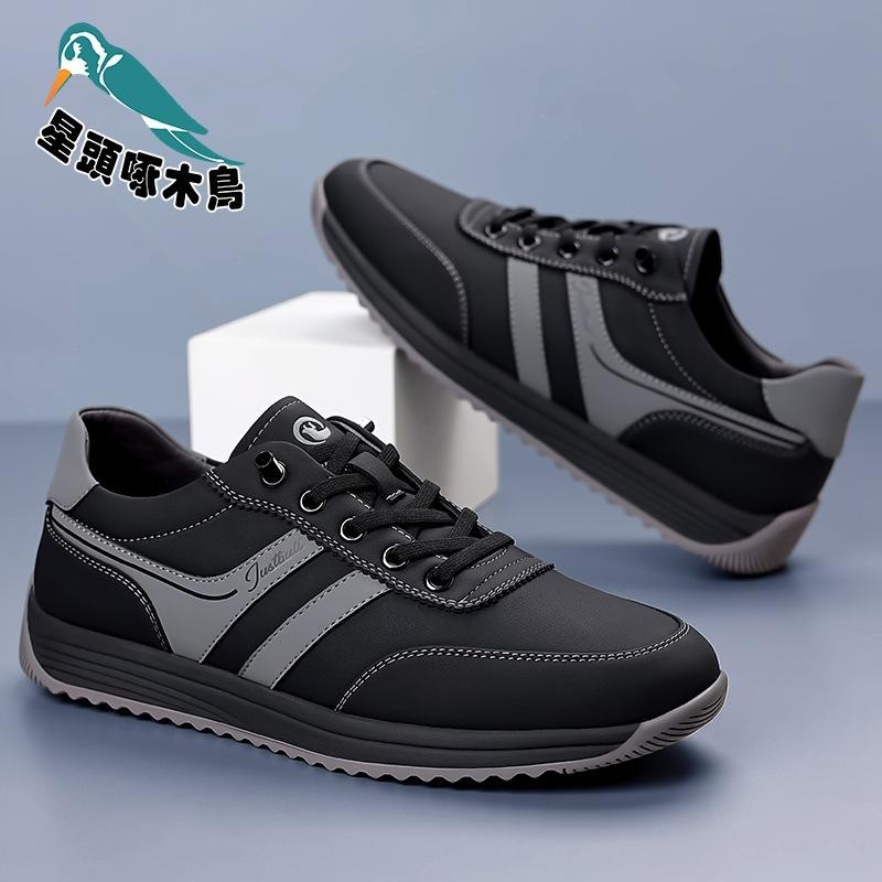 2025 spring and autumn new men's outdoor leisure sports leather shoes men's leather round head white shoes