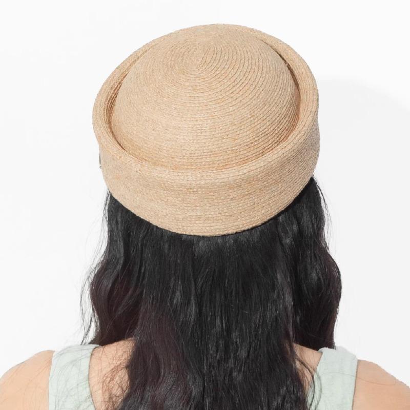 French Classic 100% Natural Raffia Fedoras Hat Women Circle Concave Top Berets Summer Sun Hats Beach Wedding Party Pillbox Hat