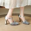 Krazing Pot Paillettenstoff Quadratische Zehenpartie Größe 41 High Heels Bling Glänzend Party Hochzeitsschuhe Herbst Schleife Pumps