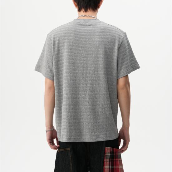 Men T-shirt Round Neck Short Sleeve 3D Striped Jacquard Design Tee Shirt