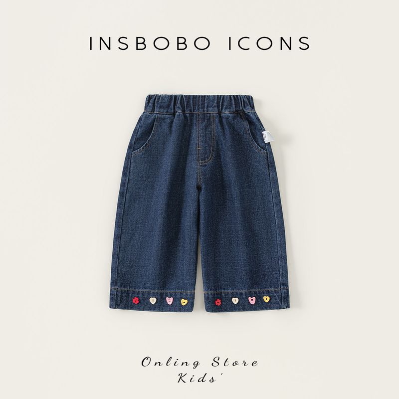Джинсы Insbobo для девочек 2026 Весна Новые Детские Джинсы Весна и Осень Детские Длинные Брюки Стильная Детская Одежда Модные Cowboy Blue 130