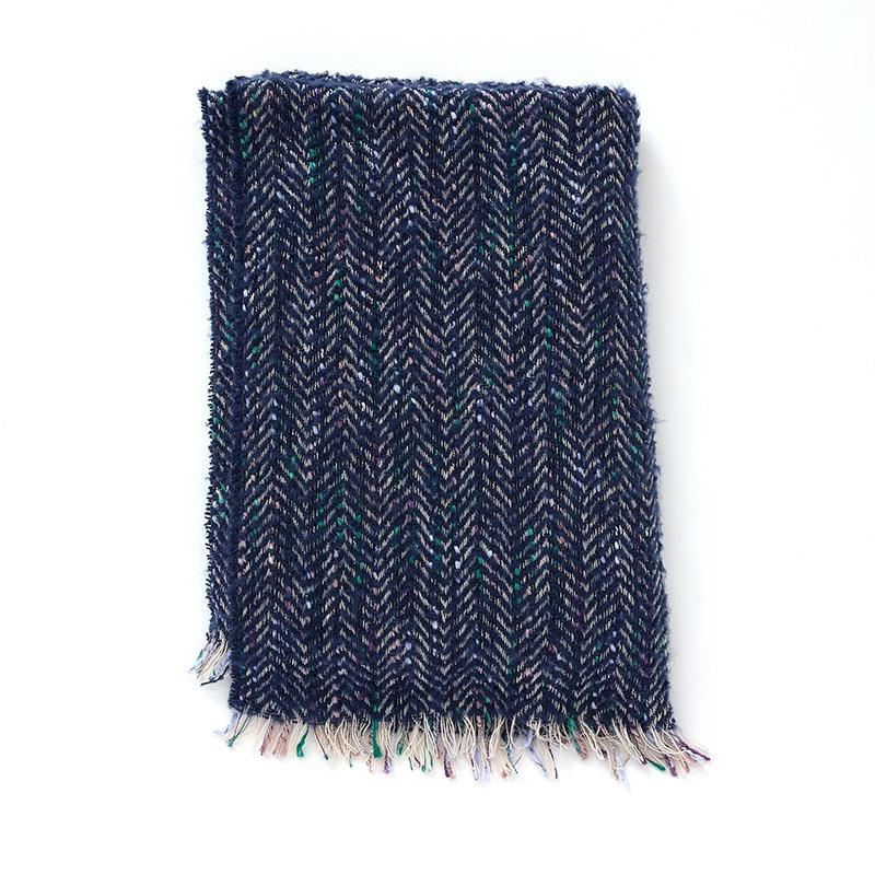 

Shawl autumn and winter herringbone pattern new circle yarn loose beard fringed scarf 185cm тёмно-синий