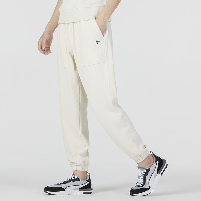 PUMA Solid Color Logo Jogger Knit Pants Men Bottoms White 537745-99