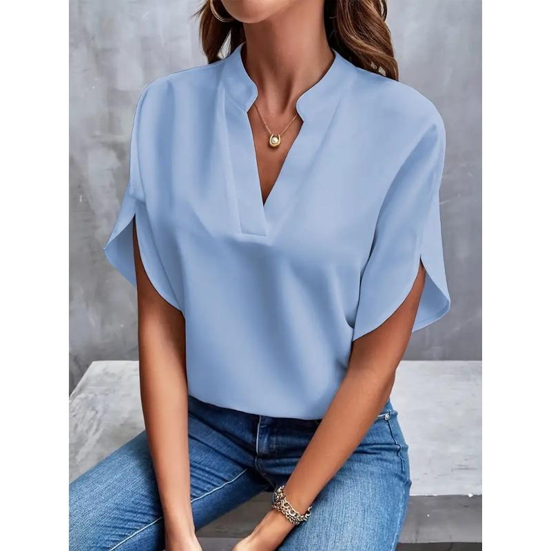 Women's Summer Casual Solid Color Collar Loose Shirt Top Women