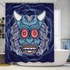 Tuniu Blue Yokai Face Japanese Noh Mask Bathroom Curtain For Room Decor Wall Hanging Shower Curtain