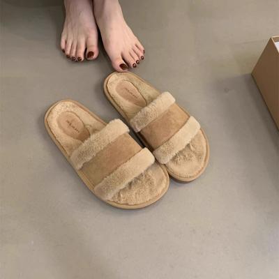 Fashion Plush Slippers For Women's Outerwear 2024 Autumn/Winter New Gentle Fairy Temperament Flat Bottom Velvet Half Slippers