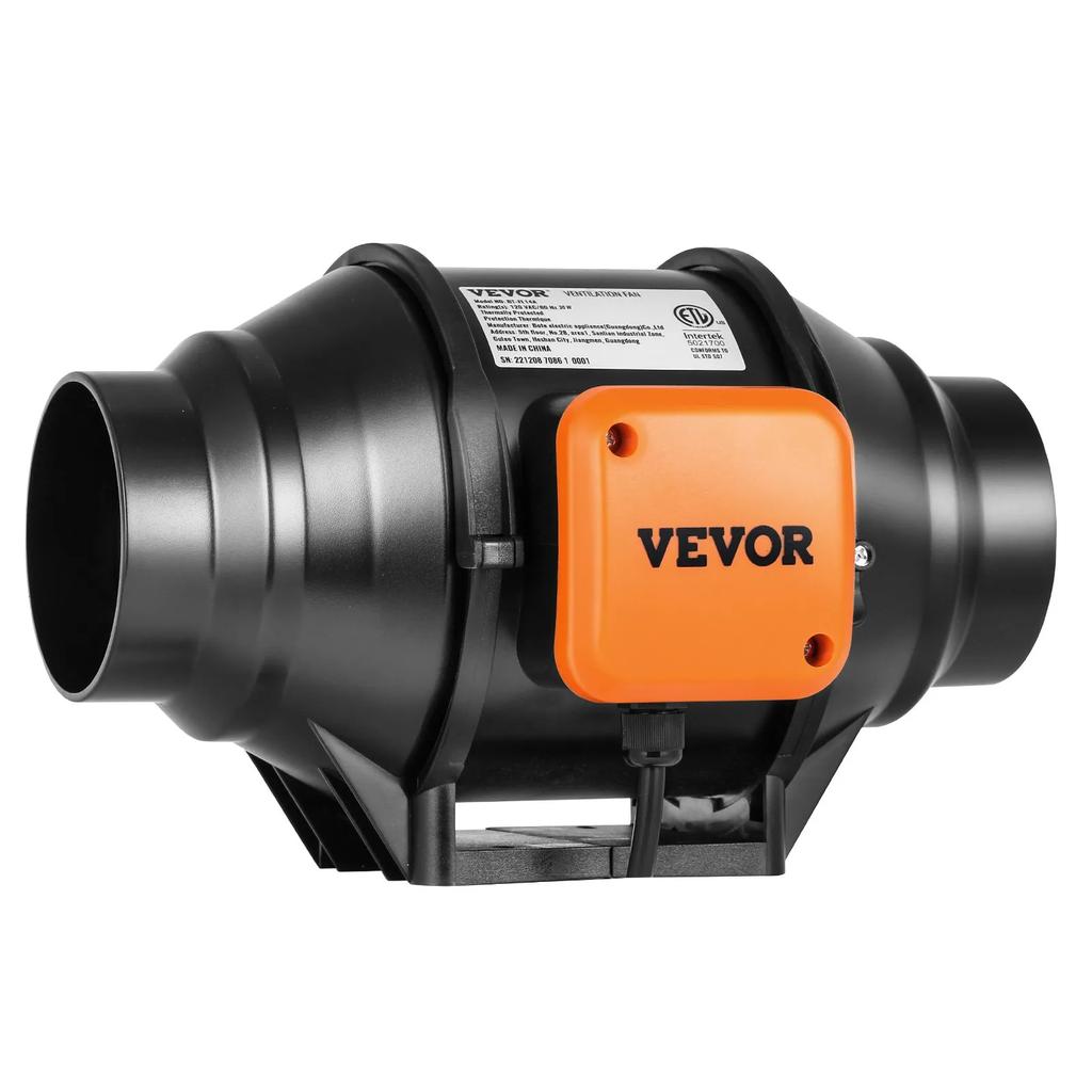 VEVOR Inline Duct Fan, 102mm 129.7 CFM with Variable Speed Controller, Quiet AC-motor Ventilation Exhaust Fan for Cooling Booster, Grow Tents