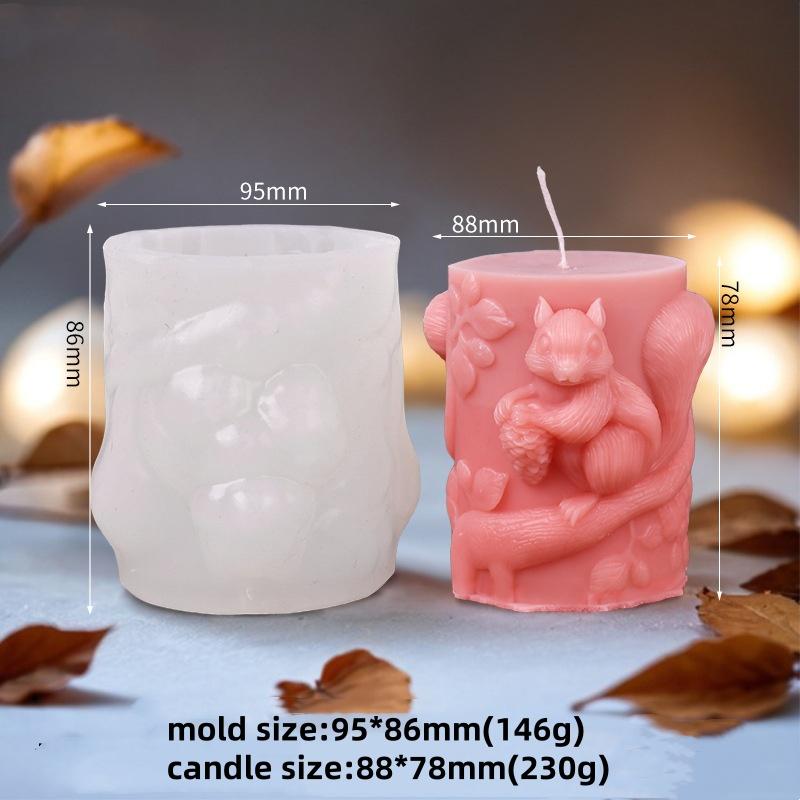 3D Cute Squirrel Aromatherapy Candle Mold DIY Creative Simulation Koala Relief Cylinder Resin Mold Cement Gypsum Home Decoration