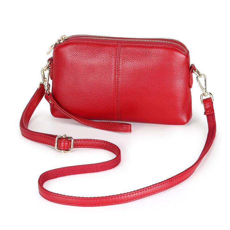

Luxury Genuine Cow Leather Small Shoulder Bag For Women Double Zipper Crossbody Messenger Handbag Black/Blue 5 Colors Card Pocke 23cmX13cmX3cm