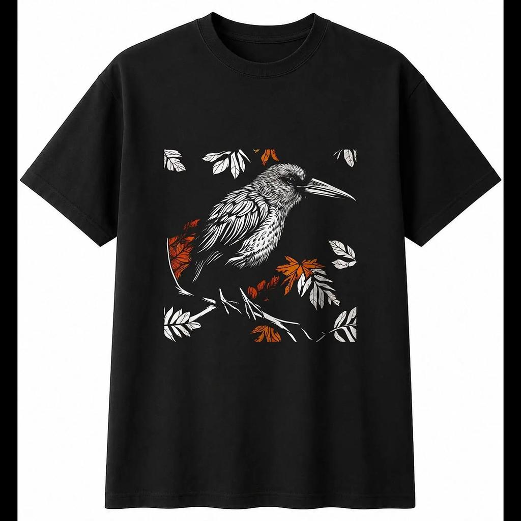 Fantasy Art Kiwi Bird In Autumn Unisexs T Shirt Black 100 Cotton Birdwatching Vintage Graphic Comfortable Designer Clothes