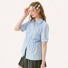 Women's NEOTCG Summer Blue Pleated Short Sleeve Shirt - New Design, Trendy, Loose Fit, High-End Casual Style