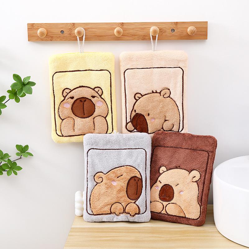 

The new Kapibara kitchen hand towel household hanging coral fleece soft water absorption does not shed hair bathroom towel 19*24cm лимонно-жовтий колір