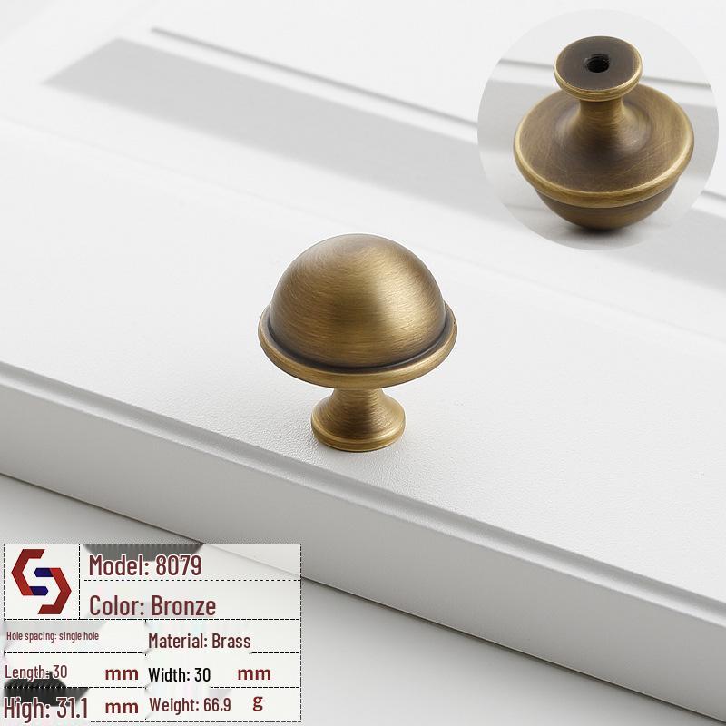 Vintage Brass Handle for Wardrobes, Cabinets, Drawers, and French Doors - Single Hole Light Luxury Style Furniture Hardware