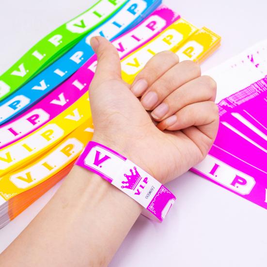 100 Pcs VIP Disposable Wristbands Waterproof Fluorescent Color Bracelets Self-Adhesive ID Wrist Bands for Events Festivals Bars Concerts