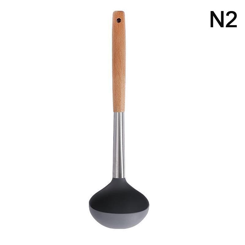 Silicone Kitchen Utensils Wooden Handle Non Stick Pot Kitchenware Cooking Heat-Resistant Soup Spoon Pasta Colander Shovel