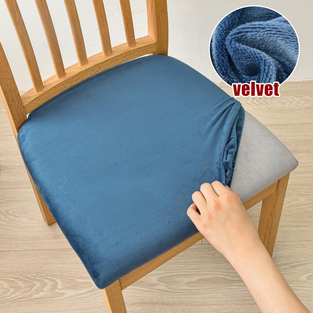 Stretch-Stuhlsitzbezüge aus Samt, abnehmbar, waschbar, gepolstert, Esszimmerstuhl, Sitzschutz, Kissen, Schonbezüge gray