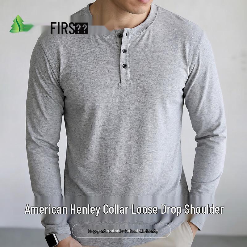 FIRS Men s Cotton Blend Button Placket Long Sleeve T-Shirt XXL