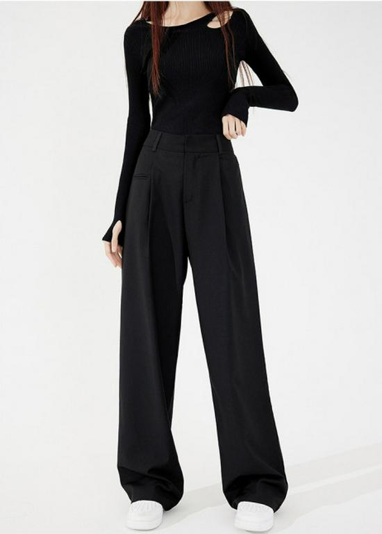 2025 Retro Black High-Waisted Wide-Leg Slimming Suit Pants L
