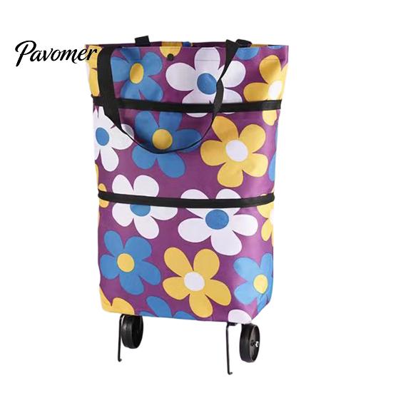 Carrello della spesa riutilizzabile ecologico, borsa della spesa pieghevole con ruote, carrello resistente in tessuto Oxford impermeabile, carrello con manico robusto e rotelle