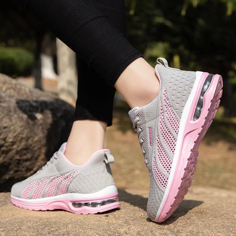 Fashion Women Running Shoes Ladies Breathable Sneakers Mesh Air Cushion Tennis Women's Sports Shoes Outdoor Lace Up Training Shoes