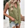 Women Summer New Style Solid Color V Neck Loose Chiffon Shirt Sleeveless Button Down Vest Blouse