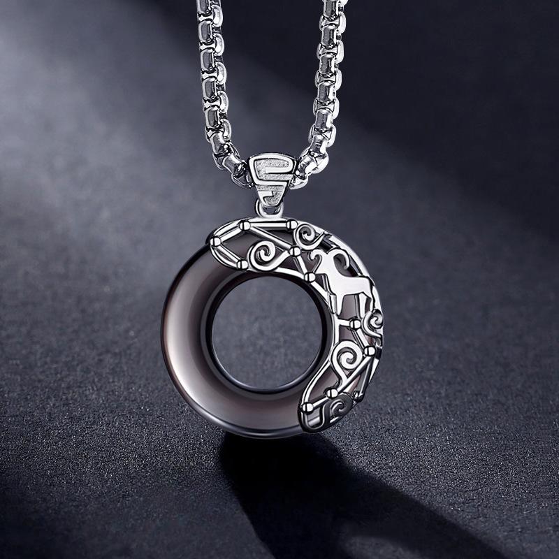 Constellation Couple Necklace for Men and Women, Hip-hop Obsidian Pendant Collarbone Chain Neck Chain