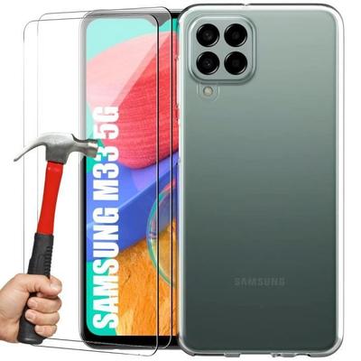 Protective Case - BOOLING - Samsung M33 5G - Transparent Silicone - Set of 2 Tempered Glass - Shockproof
