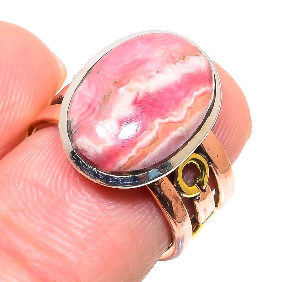 Natürlicher Rhodochrosit Edelstein Zweifarbig 925 Sterlingsilber Schmuckring Gr. 6.5 Z6R73