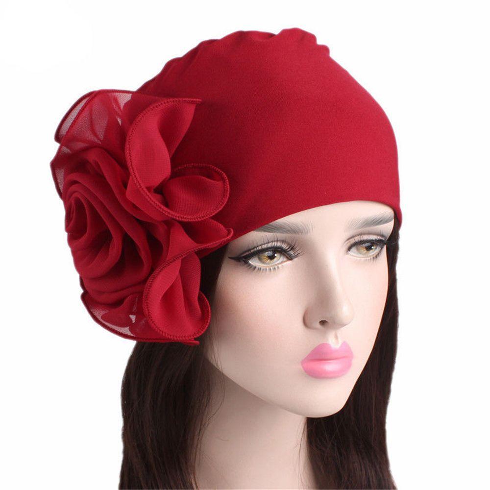Stretchy Headscarf Beanie Turban Hair Loss Wrap Flower Size Hat Muslim Hijab Elastic Chemo Cap