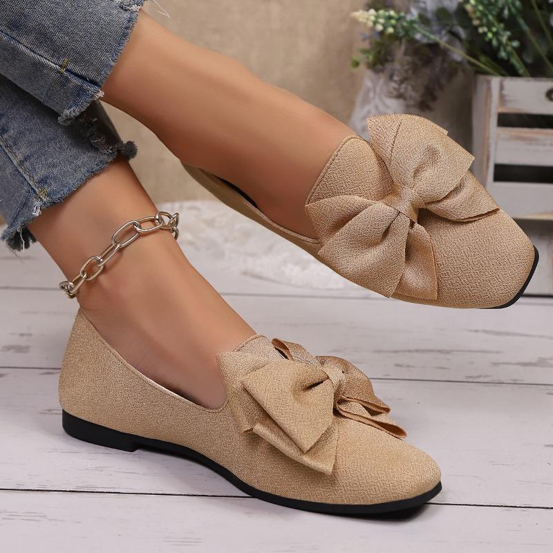 Women's New Flat Single Shoes Women's Large Size Bow Pointed Lazy Shoes